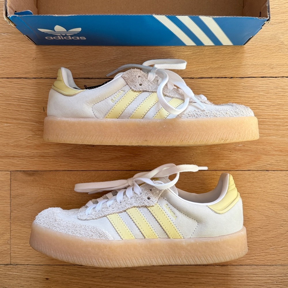 Adidas Women’s Sambae Greystone and Powder Yellow Sneakers - Picture 10 of 12